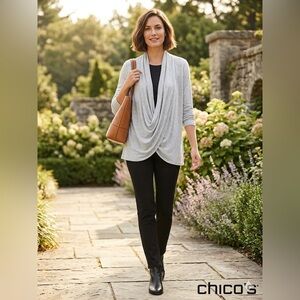 Chico's Zenergy Heather Gray Draped Cardigan